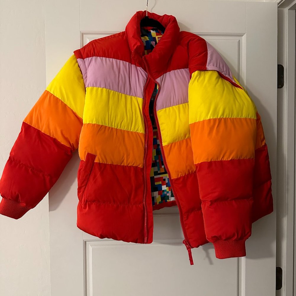 LEGO x Target Red Pink Yellow Orange Colorblock Convertible Puffer Coat